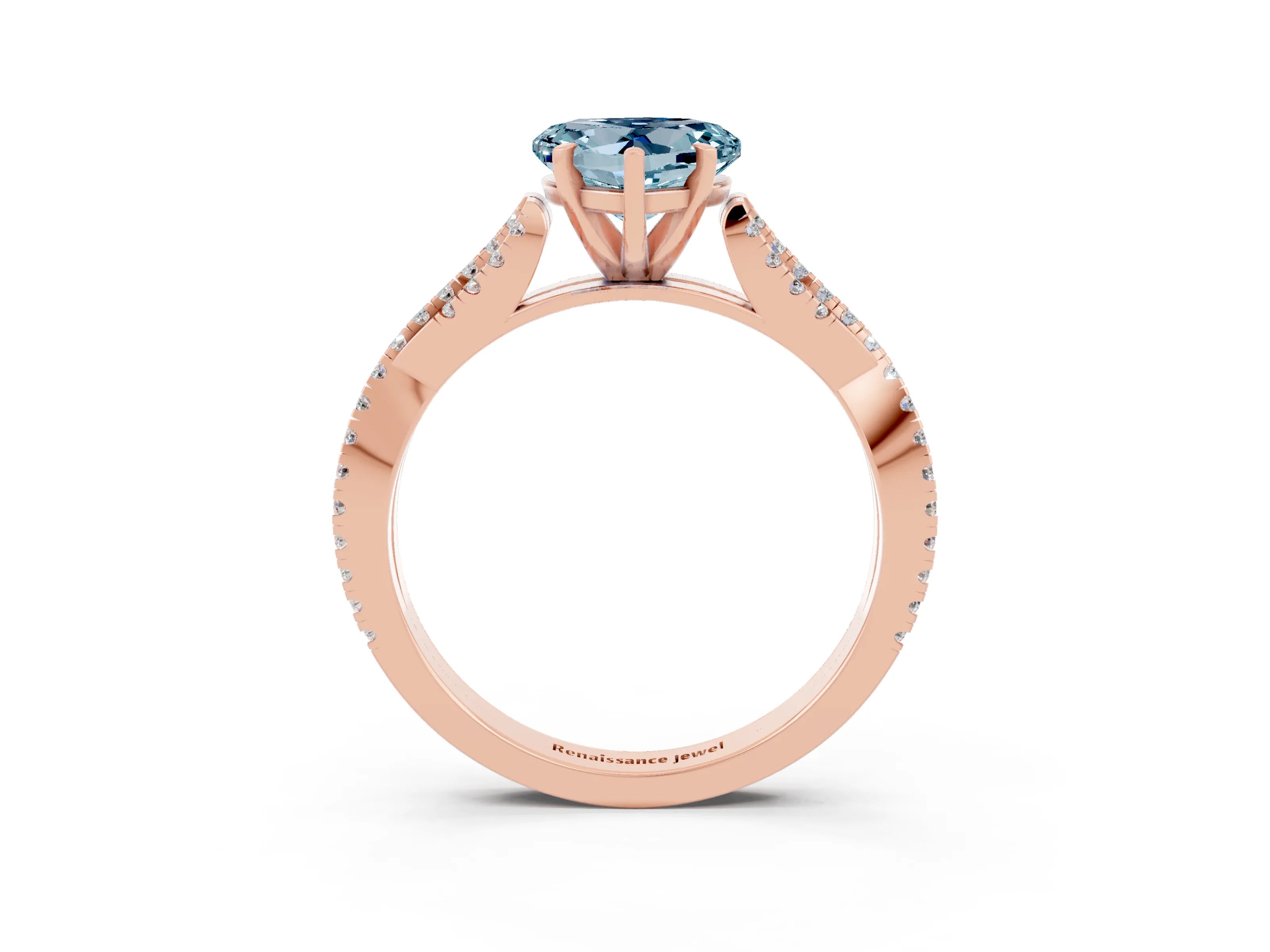 Rose gold Heart Cut Aquamarine Solitaire Engagement Ring with Twisted Pavé Band and Four-Prong Setting_15