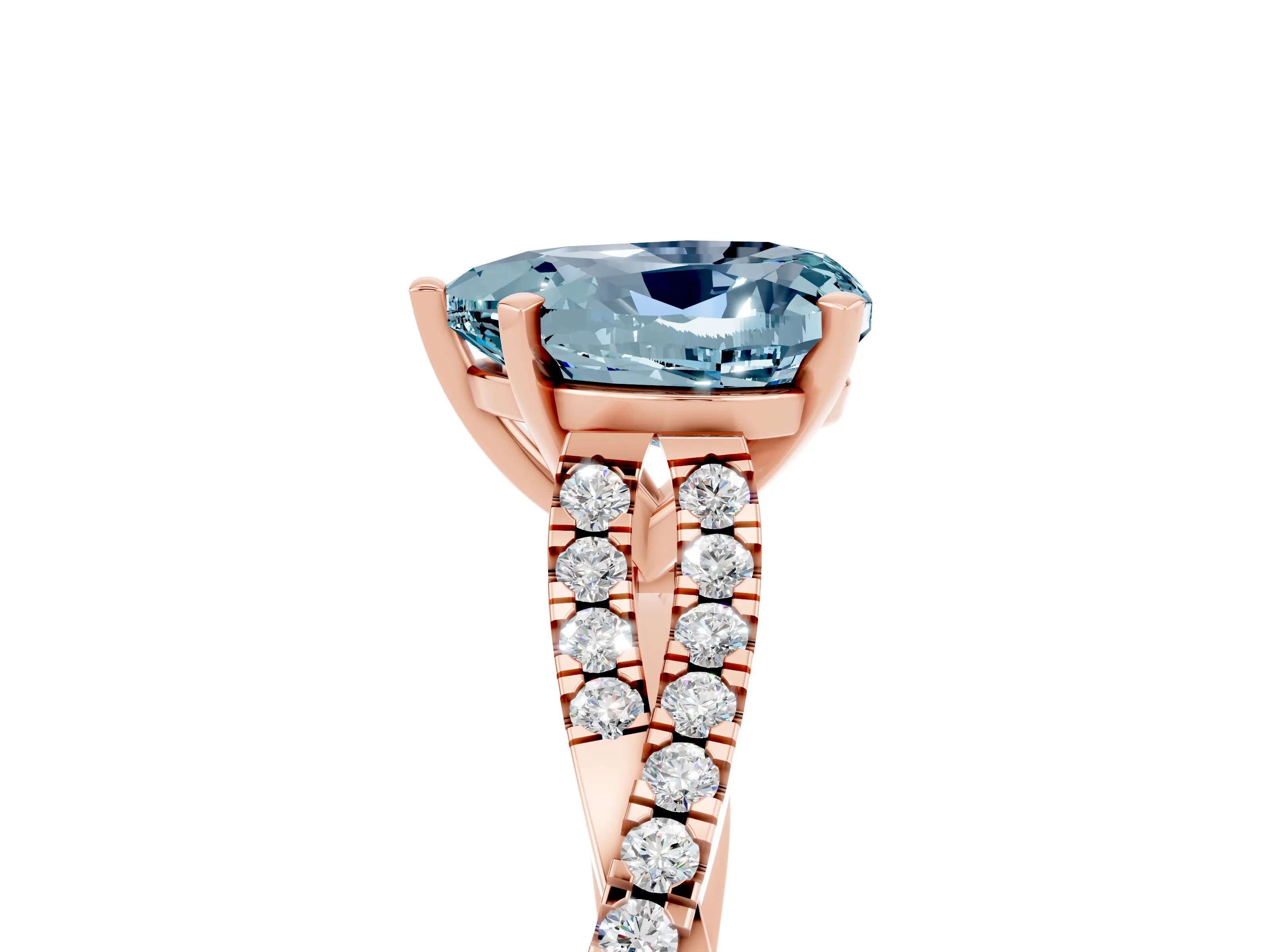 Rose gold Heart Cut Aquamarine Solitaire Engagement Ring with Twisted Pavé Band and Four-Prong Setting_17