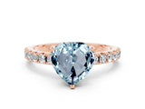 Rose gold Heart Cut Aquamarine Solitaire Pavé Band with Four-Prong Setting