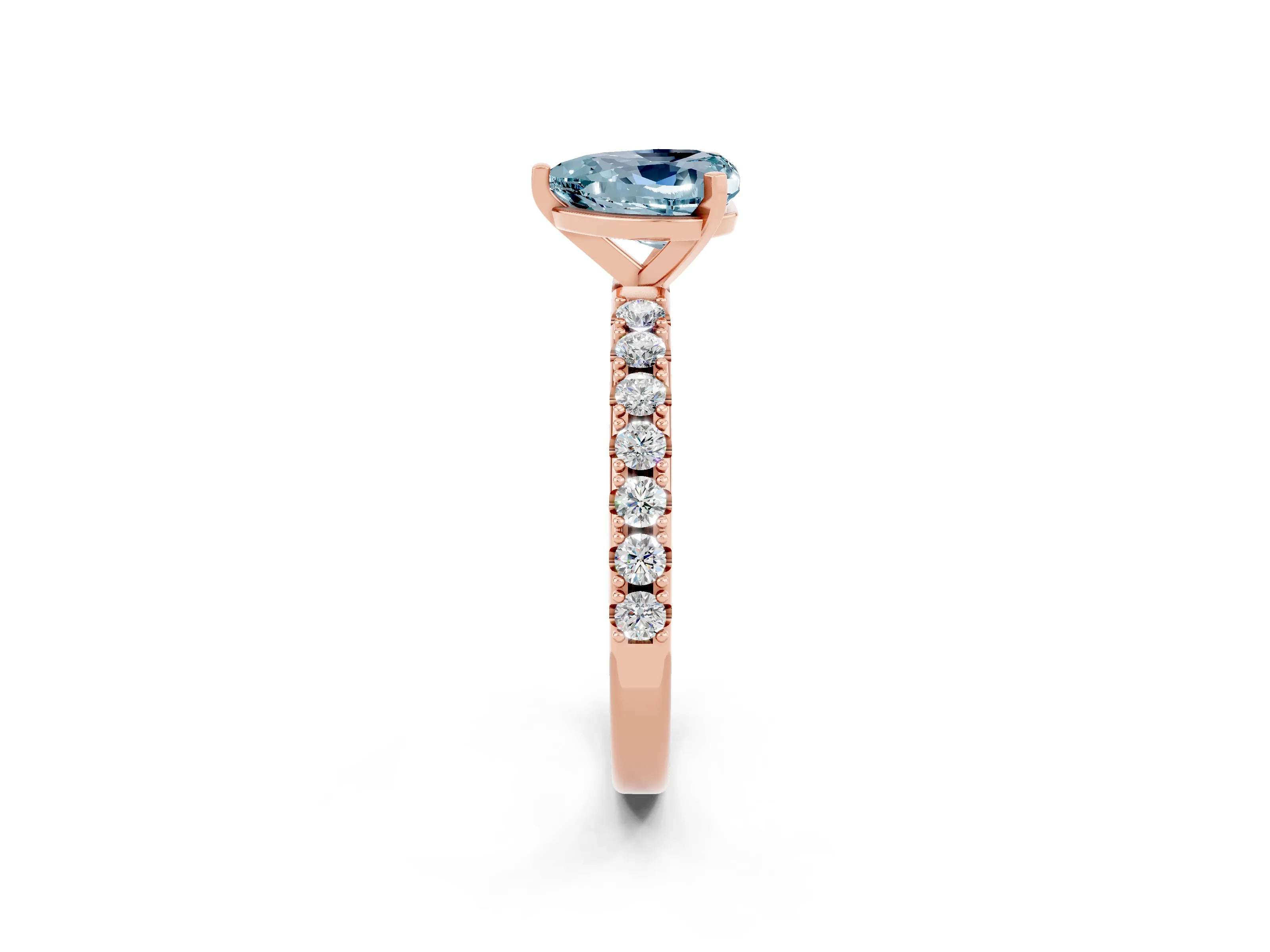 Rose gold Heart Cut Aquamarine Solitaire Pavé Band with Four-Prong Setting_2