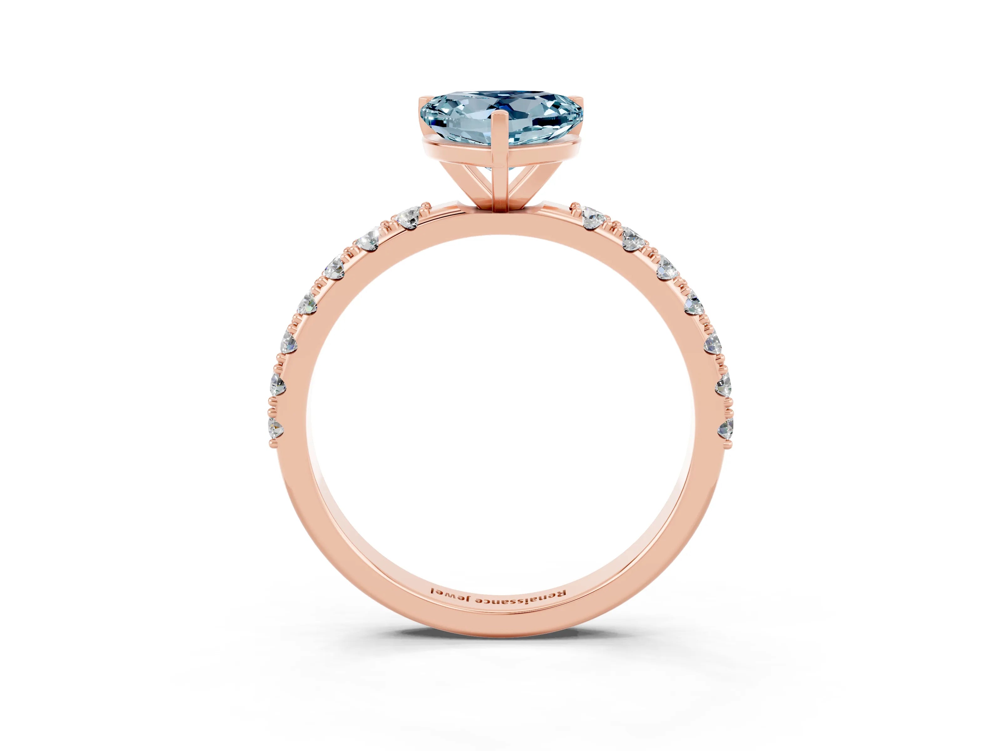 Rose gold Heart Cut Aquamarine Solitaire Pavé Band with Four-Prong Setting_3