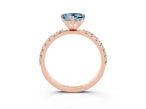 Rose gold Heart Cut Aquamarine Solitaire Pavé Band with Four-Prong Setting