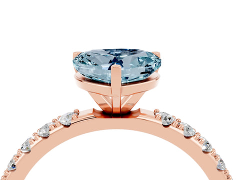 Rose gold Heart Cut Aquamarine Solitaire Pavé Band with Four-Prong Setting_4