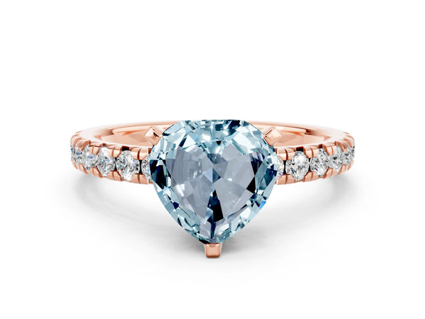 Rose gold Heart Cut Aquamarine Solitaire Pavé Engagement Ring with Round Band and Prong Setting