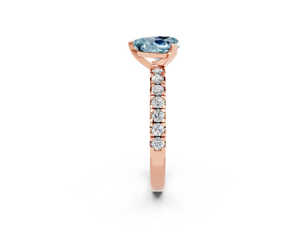 Rose gold Heart Cut Aquamarine Solitaire Pavé Engagement Ring with Round Band and Prong Setting