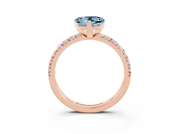 Rose gold Heart Cut Aquamarine Solitaire Pavé Engagement Ring with Round Band and Prong Setting
