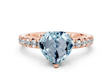 Rose gold Heart Cut Aquamarine Solitaire Pavé Engagement Ring with Round Band and Prong Setting_72