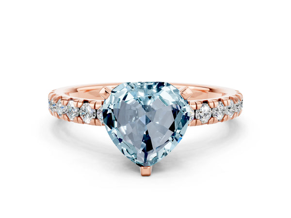 Rose gold Heart Cut Aquamarine Solitaire Pavé Engagement Ring with Round Band and Prong Setting
