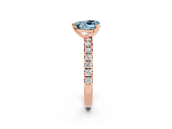 Rose gold Heart Cut Aquamarine Solitaire Pavé Engagement Ring with Round Band and Prong Setting