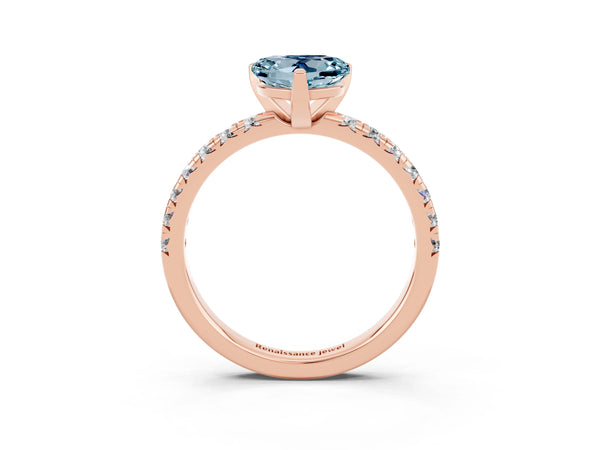 Rose gold Heart Cut Aquamarine Solitaire Pavé Engagement Ring with Round Band and Prong Setting