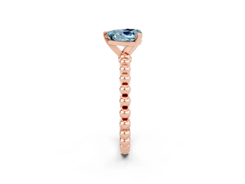 Rose gold Heart Cut Aquamarine Solitaire Ring with Beaded Band and Prong Setting_2