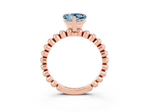 Rose gold Heart Cut Aquamarine Solitaire Ring with Beaded Band and Prong Setting_3