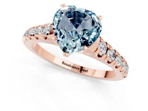 Rose gold Heart Cut Aquamarine Solitaire Ring with Cathedral Setting and Pavé Band_1