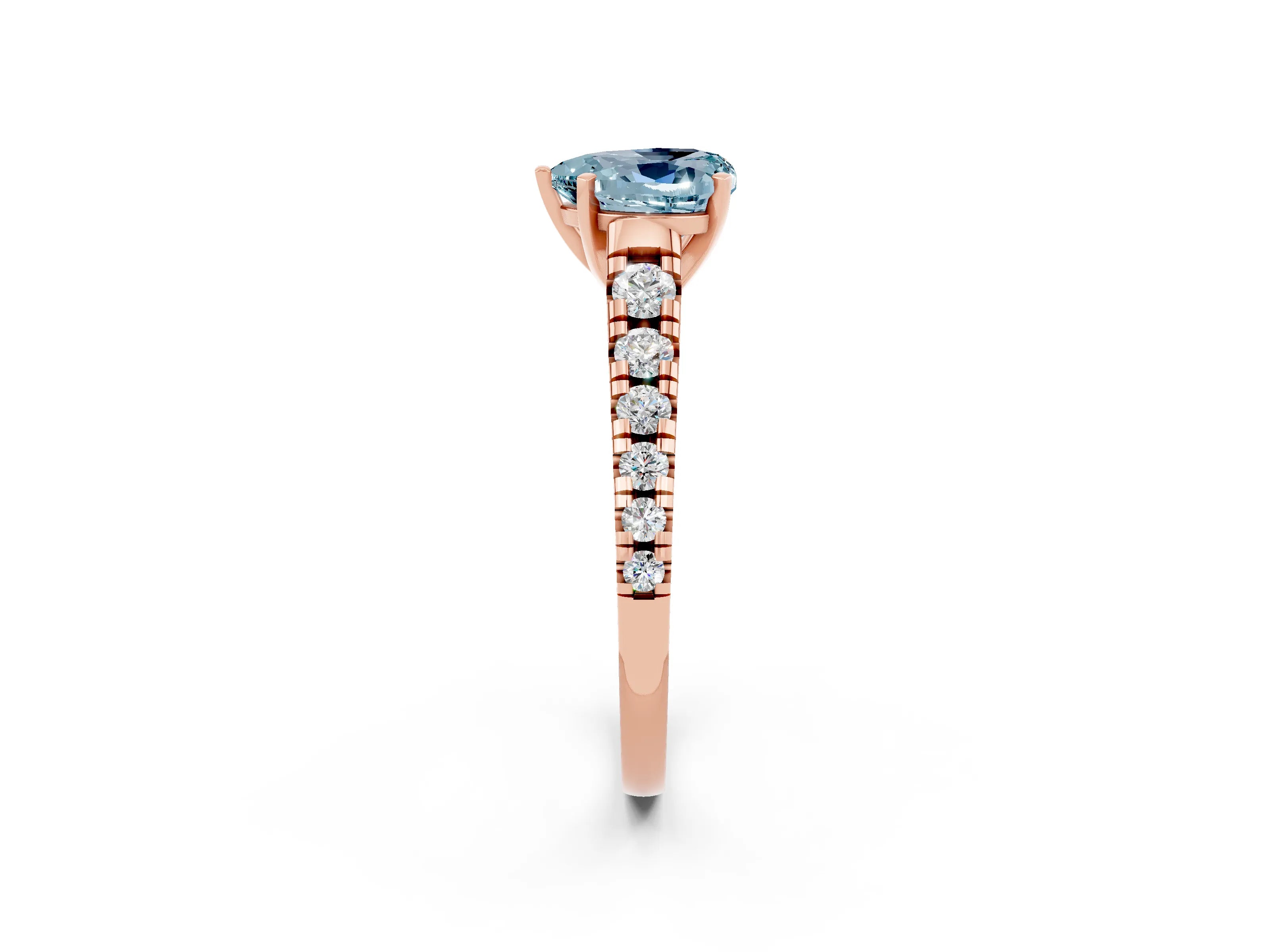 Rose gold Heart Cut Aquamarine Solitaire Ring with Cathedral Setting and Pavé Band_2