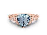Rose gold Heart Cut Aquamarine Solitaire Ring with Filigree Band and Four-Prong Setting_24