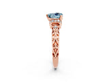 Rose gold Heart Cut Aquamarine Solitaire Ring with Filigree Band and Four-Prong Setting_26