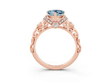 Rose gold Heart Cut Aquamarine Solitaire Ring with Filigree Band and Four-Prong Setting_27