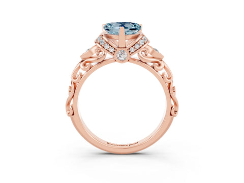 Rose gold Heart Cut Aquamarine Solitaire Ring with Filigree Band and Four-Prong Setting_27