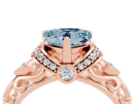 Rose gold Heart Cut Aquamarine Solitaire Ring with Filigree Band and Four-Prong Setting_28