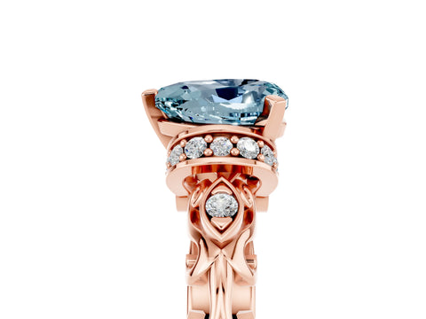 Rose gold Heart Cut Aquamarine Solitaire Ring with Filigree Band and Four-Prong Setting_29