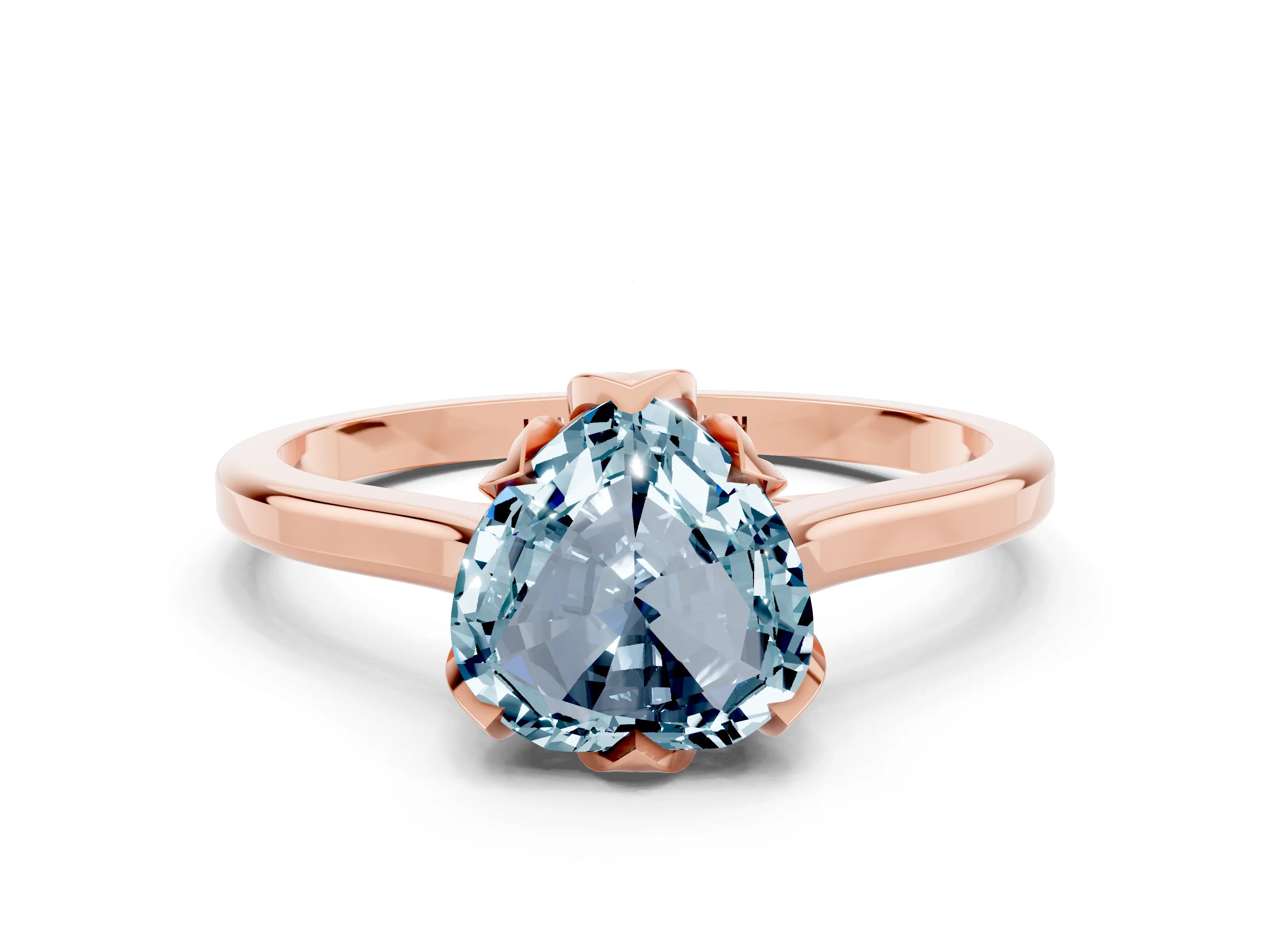 Rose gold Heart Cut Aquamarine Solitaire Ring with Flower Prong Setting and Classic Band_12