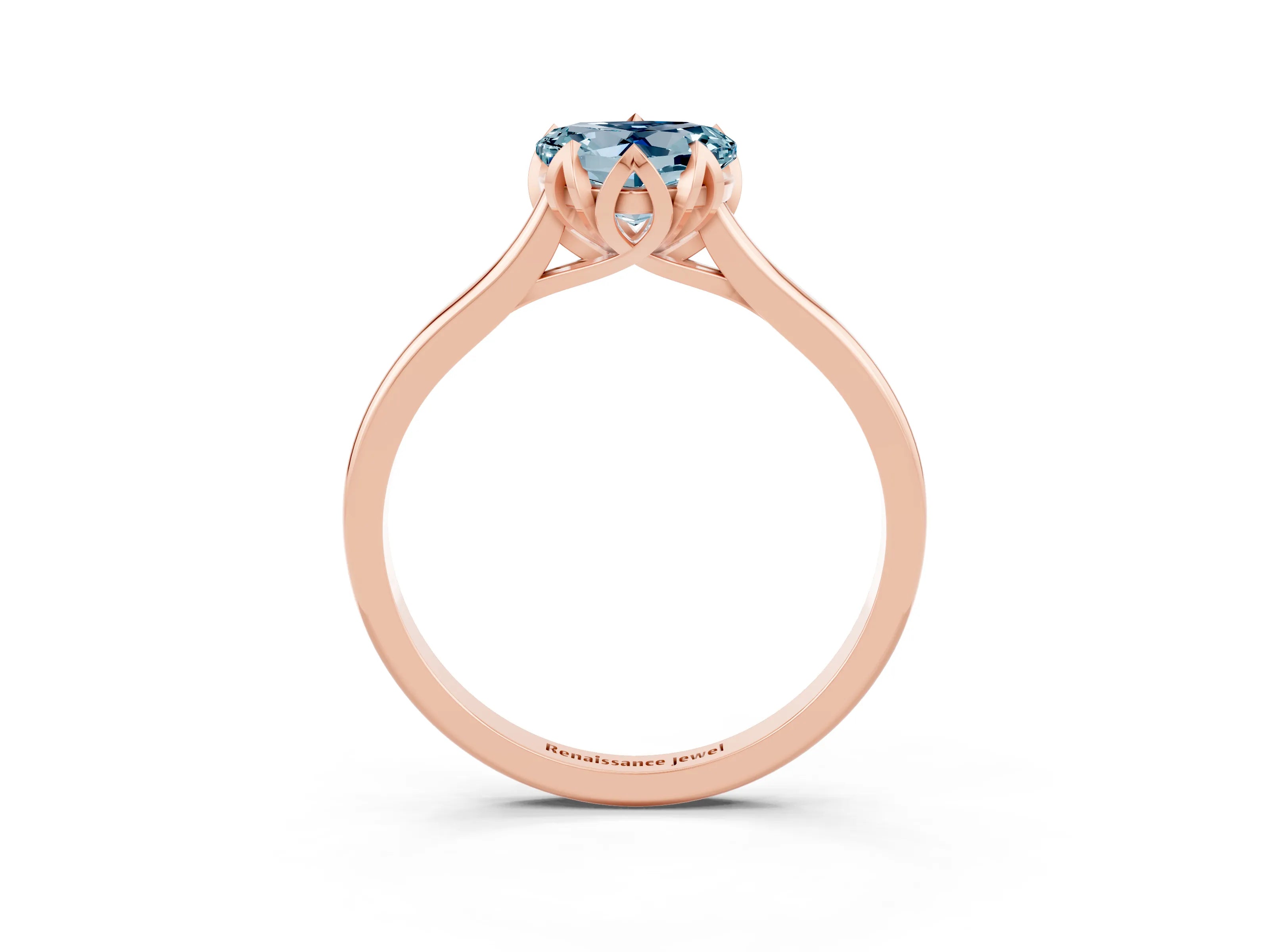 Rose gold Heart Cut Aquamarine Solitaire Ring with Flower Prong Setting and Classic Band_15