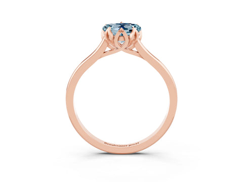 Rose gold Heart Cut Aquamarine Solitaire Ring with Flower Prong Setting and Classic Band_15