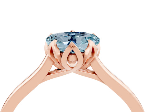 Rose gold Heart Cut Aquamarine Solitaire Ring with Flower Prong Setting and Classic Band_16