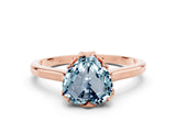 Rose gold Heart Cut Aquamarine Solitaire Ring with Flower Prong Setting and Classic Band_36