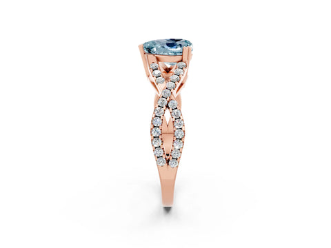 Rose gold Heart Cut Aquamarine Solitaire Ring with Four-Prong Setting and Twisted Pavé Band_2