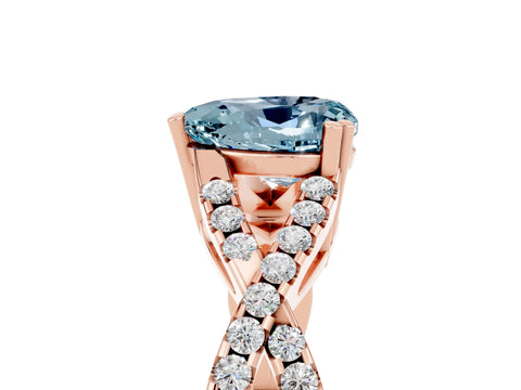Rose gold Heart Cut Aquamarine Solitaire Ring with Four-Prong Setting and Twisted Pavé Band_5