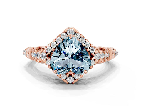 Rose gold Heart Cut Aquamarine Solitaire Ring with Hidden Halo and Pavé Band_12