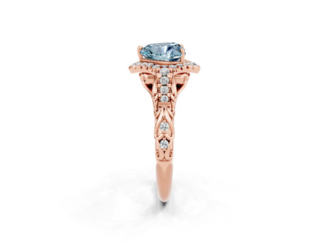Rose gold Heart Cut Aquamarine Solitaire Ring with Hidden Halo and Pavé Band_14