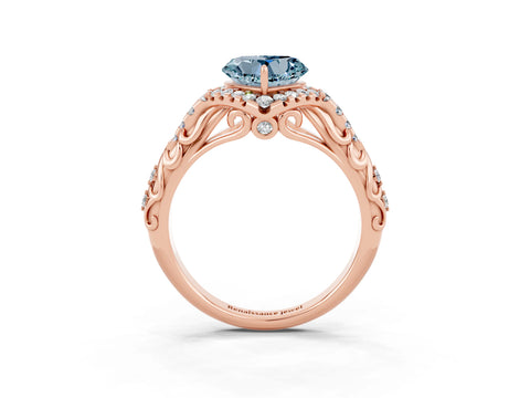 Rose gold Heart Cut Aquamarine Solitaire Ring with Hidden Halo and Pavé Band_15