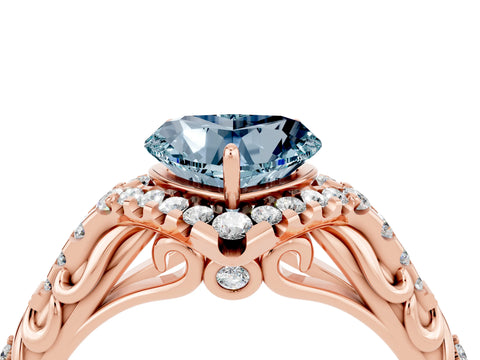 Rose gold Heart Cut Aquamarine Solitaire Ring with Hidden Halo and Pavé Band_16