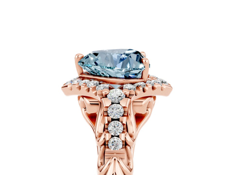 Rose gold Heart Cut Aquamarine Solitaire Ring with Hidden Halo and Pavé Band_17
