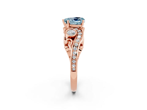 Rose gold Heart Cut Aquamarine Solitaire Ring with Milgrain Pavé Band and Four-Prong Setting_26