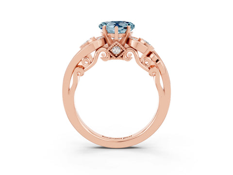 Rose gold Heart Cut Aquamarine Solitaire Ring with Milgrain Pavé Band and Four-Prong Setting_27