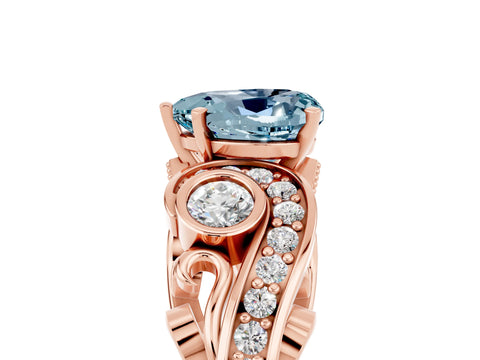 Rose gold Heart Cut Aquamarine Solitaire Ring with Milgrain Pavé Band and Four-Prong Setting_29