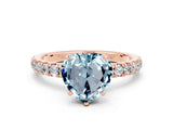 Rose gold Heart Cut Aquamarine Solitaire Ring with Pavé Accents and Four-Prong Setting
