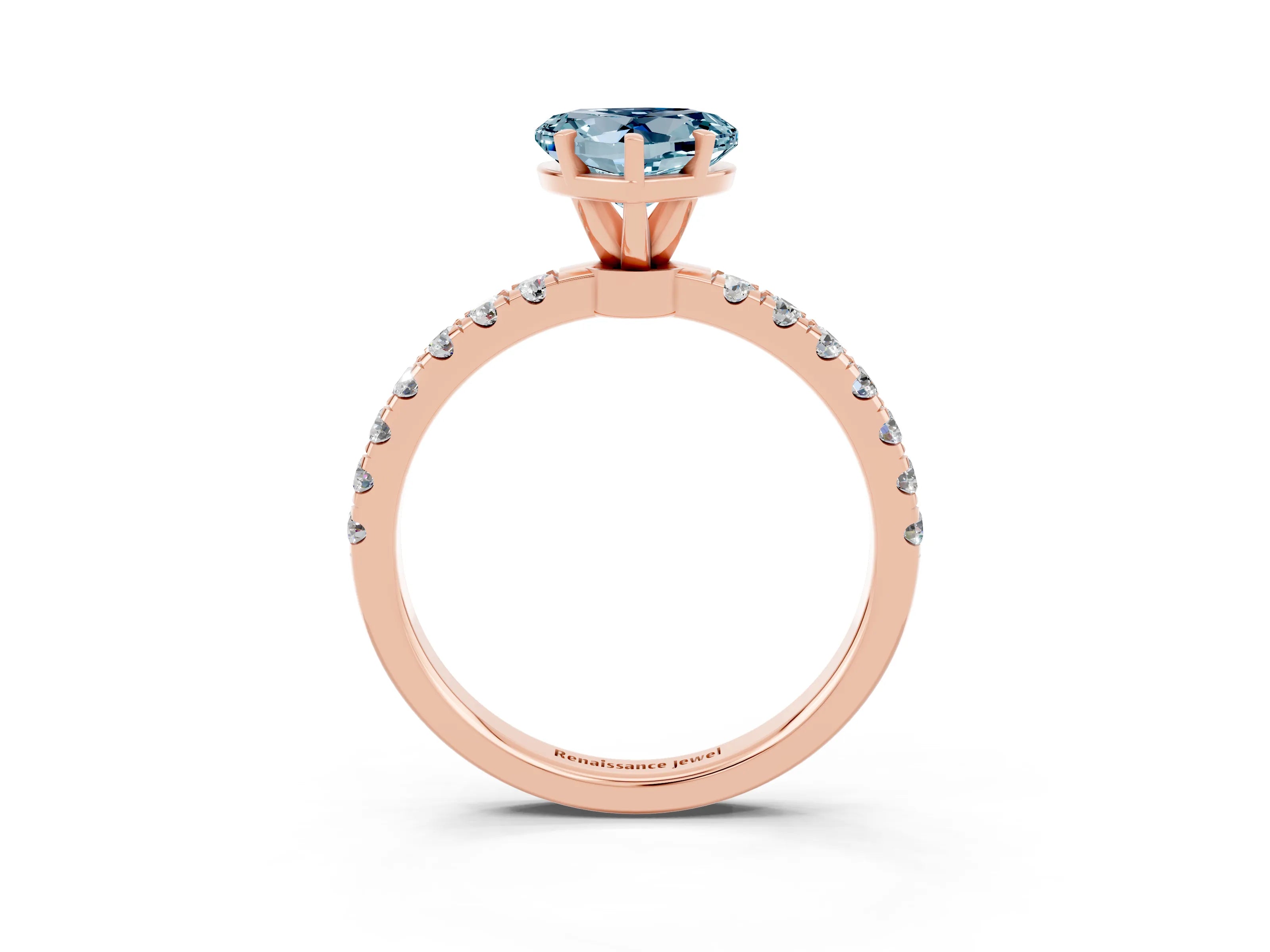 Rose gold Heart Cut Aquamarine Solitaire Ring with Pavé Accents and Four-Prong Setting_3
