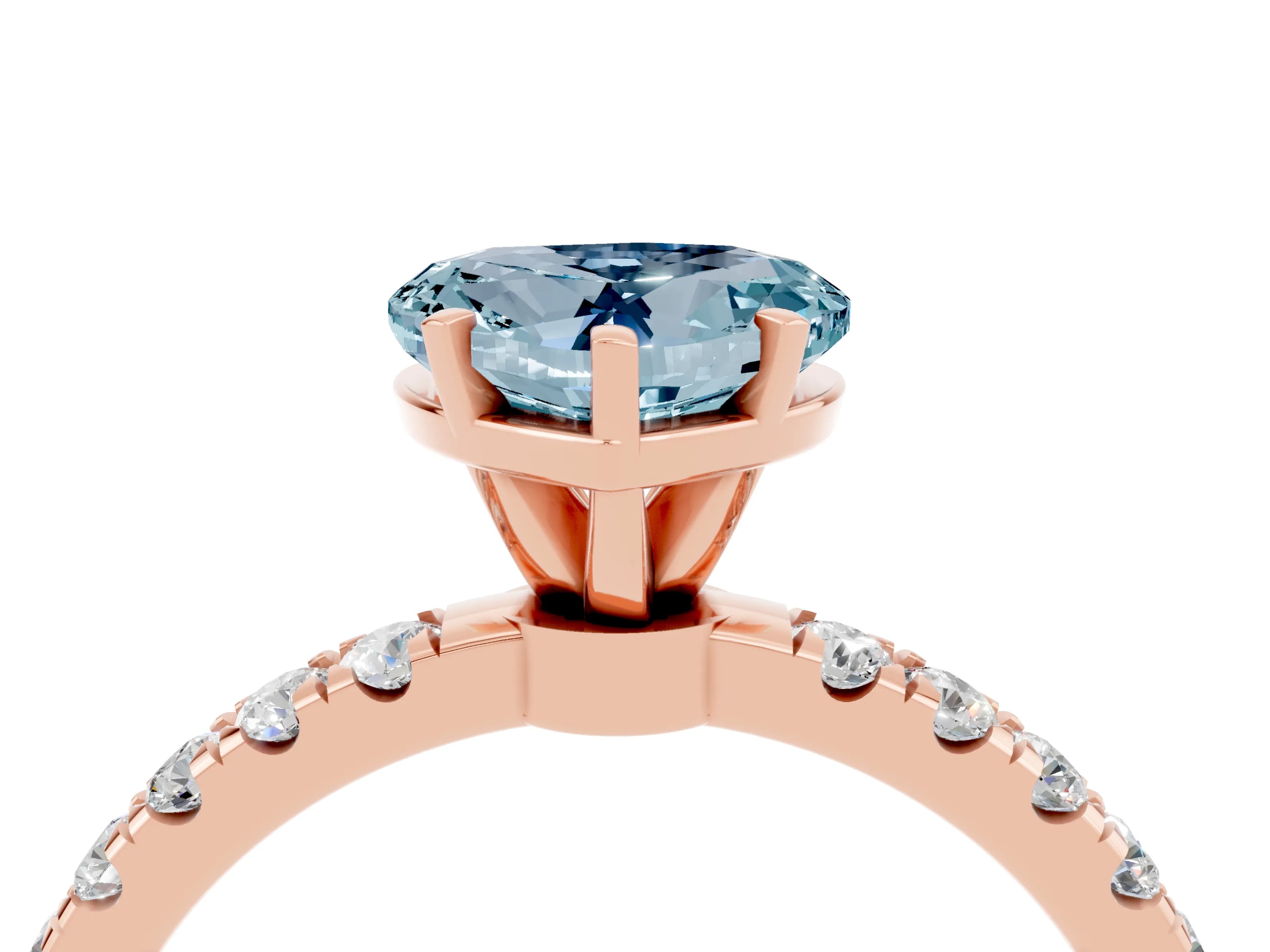 Rose gold Heart Cut Aquamarine Solitaire Ring with Pavé Accents and Four-Prong Setting_4