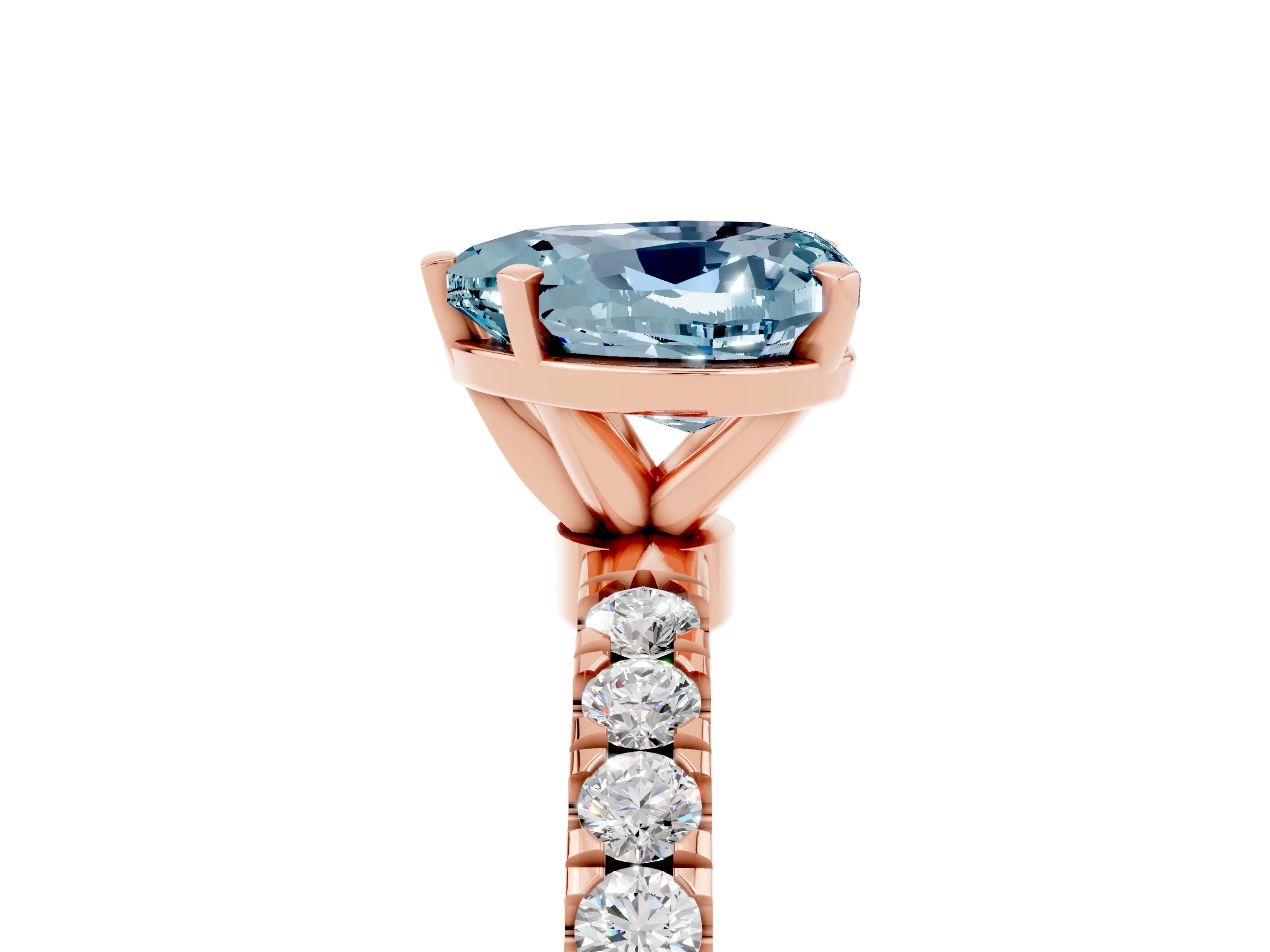 Rose gold Heart Cut Aquamarine Solitaire Ring with Pavé Accents and Four-Prong Setting_5