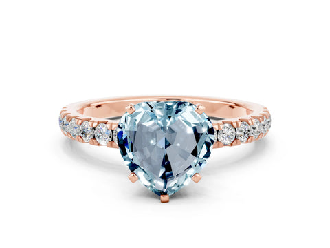 Rose gold Heart Cut Aquamarine Solitaire Ring with Pavé Accents and Four-Prong Setting