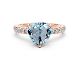 Rose gold Heart Cut Aquamarine Solitaire Ring with Pavé Band and Four-Prong Setting_24