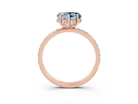 Rose gold Heart Cut Aquamarine Solitaire Ring with Pavé Band and Hidden Halo_15