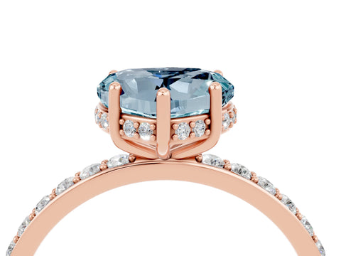 Rose gold Heart Cut Aquamarine Solitaire Ring with Pavé Band and Hidden Halo_16