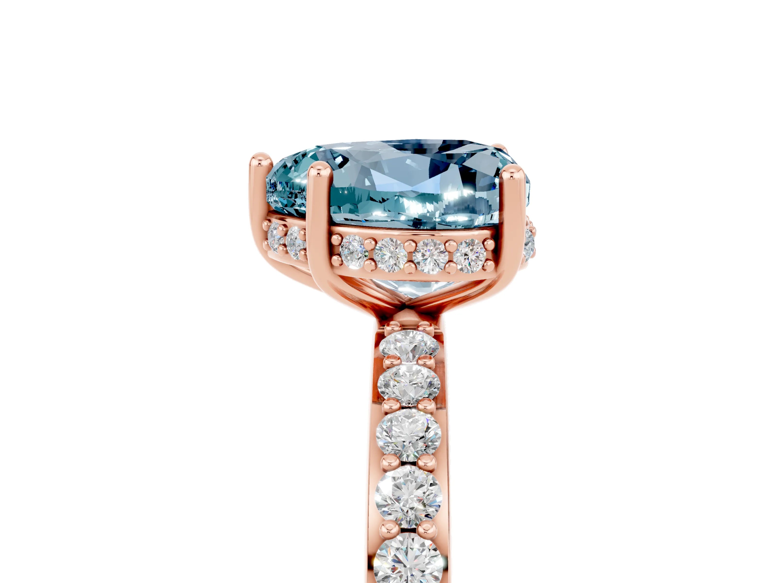 Rose gold Heart Cut Aquamarine Solitaire Ring with Pavé Band and Hidden Halo_17