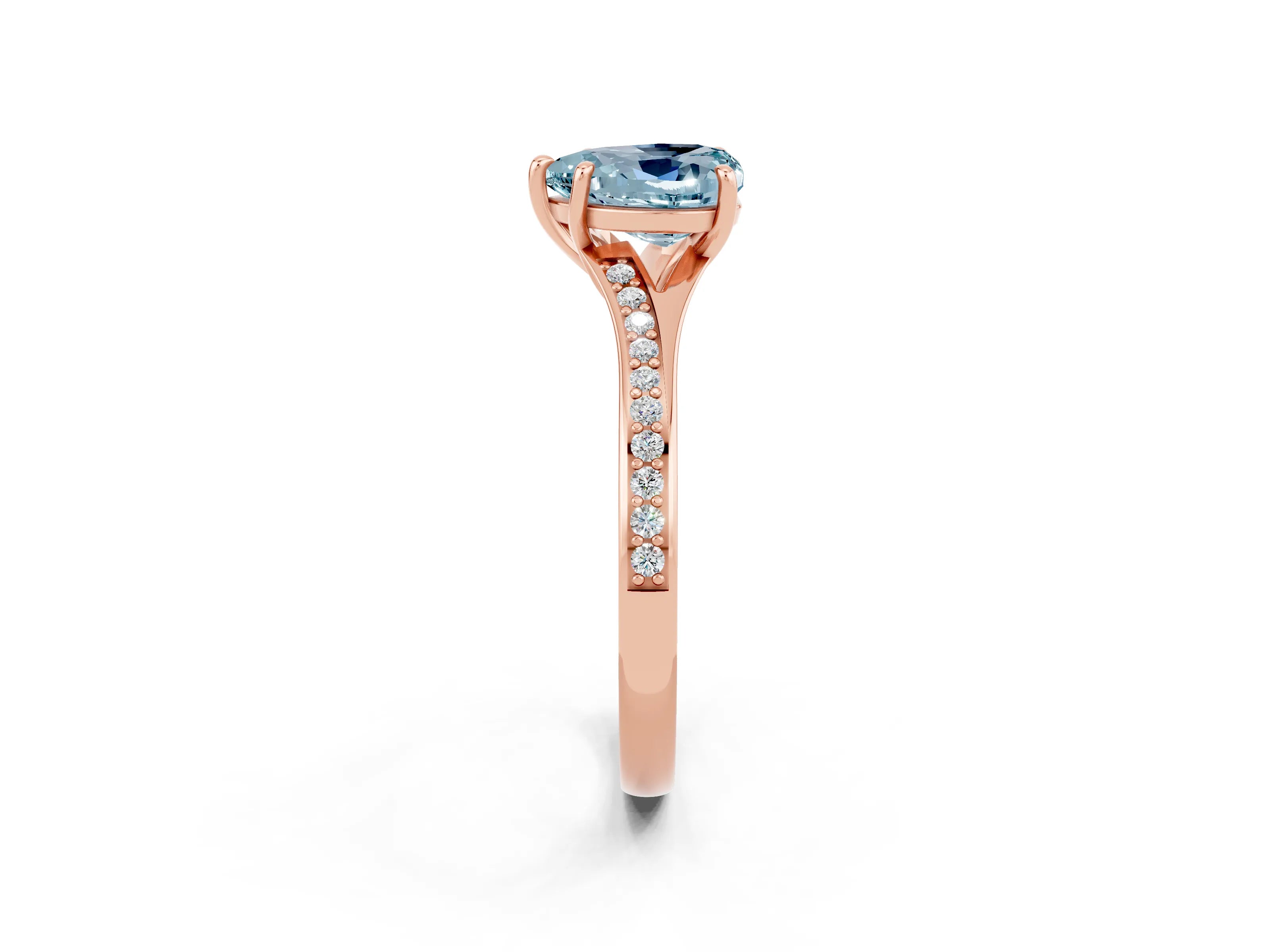 Rose gold Heart Cut Aquamarine Solitaire Ring with Pavé Band and Prong Setting_14