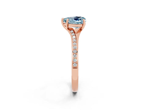 Rose gold Heart Cut Aquamarine Solitaire Ring with Pavé Band and Prong Setting_14